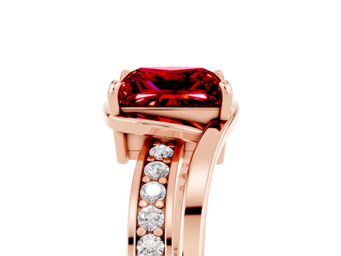 Rose gold Princess Cut Ruby Solitaire Ring with Split Shank and Prong Setting_5