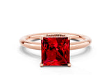 Rose gold Princess Cut Ruby Solitaire Ring with Thin Band and Four-Prong Setting