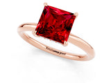 Rose gold Princess Cut Ruby Solitaire Ring with Thin Band and Four-Prong Setting_1