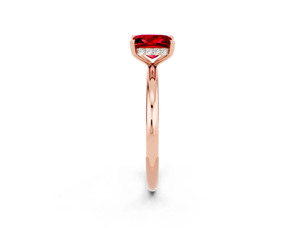 Rose gold Princess Cut Ruby Solitaire Ring with Thin Band and Four-Prong Setting
