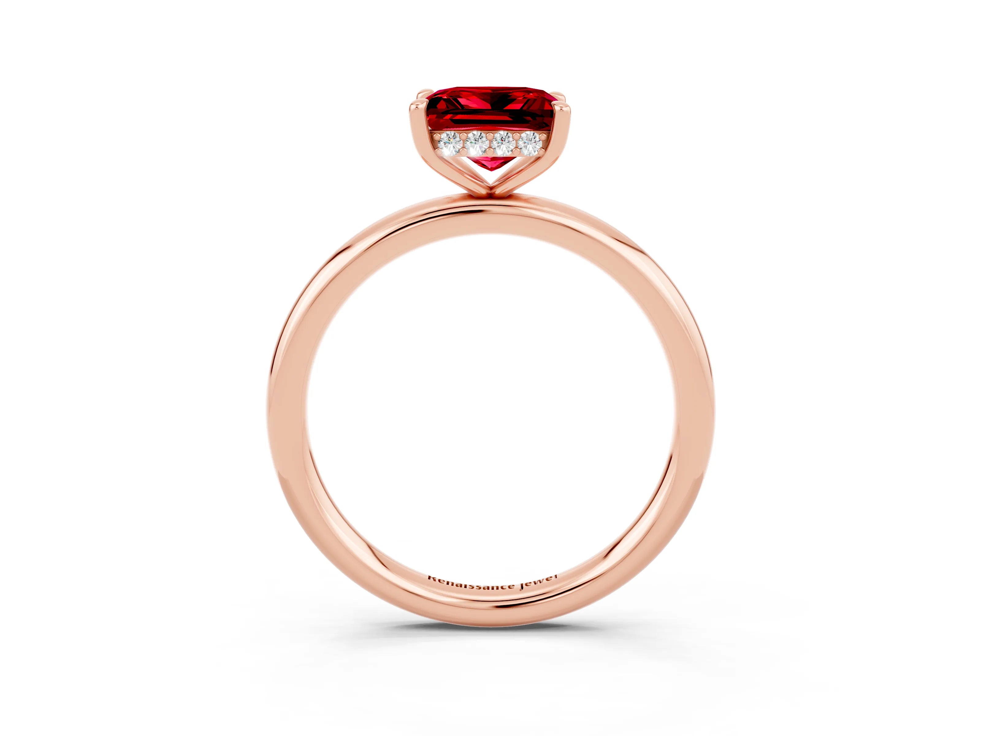 Rose gold Princess Cut Ruby Solitaire Ring with Thin Band and Four-Prong Setting_3