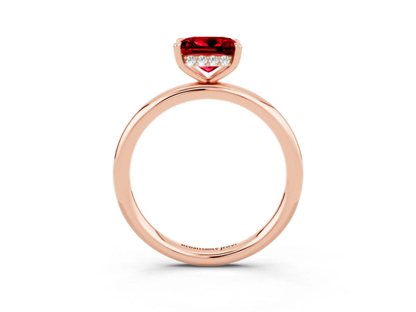 Rose gold Princess Cut Ruby Solitaire Ring with Thin Band and Four-Prong Setting