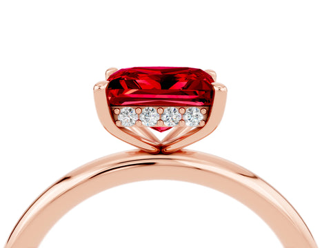 Rose gold Princess Cut Ruby Solitaire Ring with Thin Band and Four-Prong Setting_4