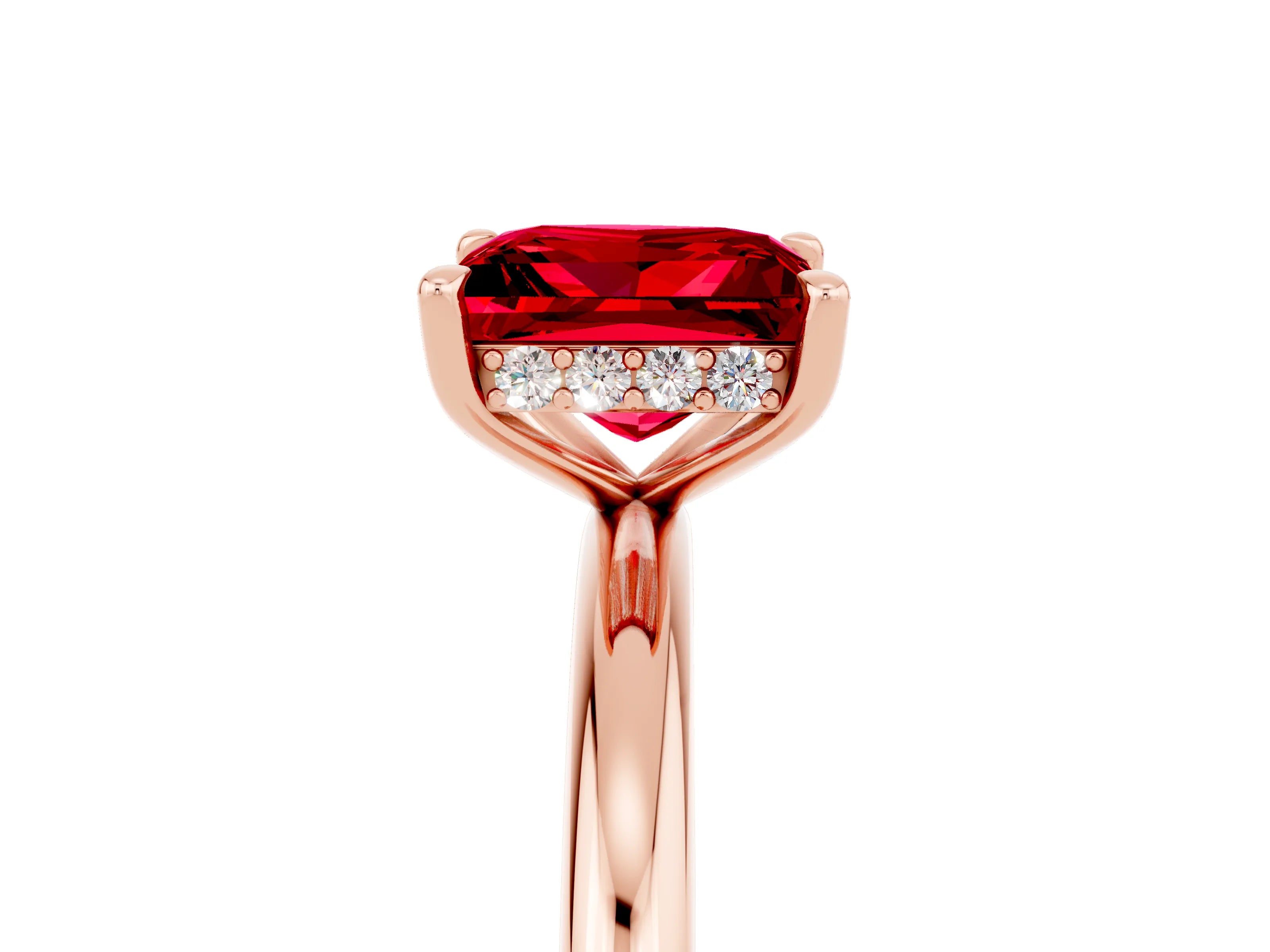 Rose gold Princess Cut Ruby Solitaire Ring with Thin Band and Four-Prong Setting_5