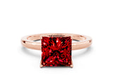 Rose gold Princess Cut Ruby Solitaire Ring with Thin Band and Prong Setting_12