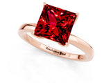 Rose gold Princess Cut Ruby Solitaire Ring with Thin Band and Prong Setting_13