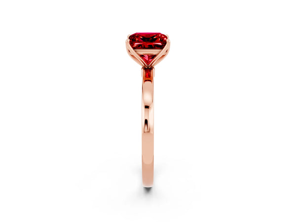 Rose gold Princess Cut Ruby Solitaire Ring with Thin Band and Prong Setting