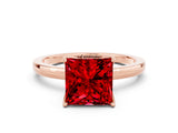 Rose gold Princess Cut Ruby Solitaire Ring with Thin Band and Prong Setting_24