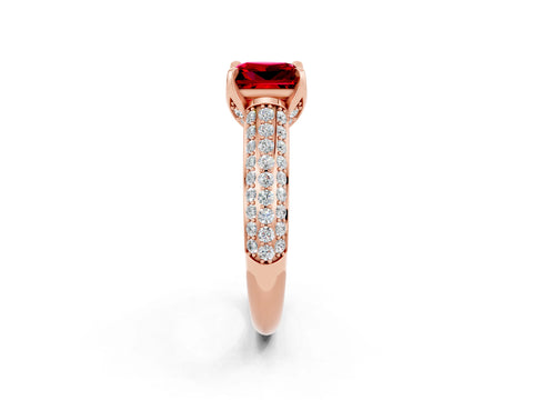 Rose gold Princess Cut Ruby Solitaire Ring with Three-Row Pavé Band and Four-Prong Setting_14