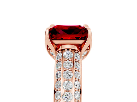 Rose gold Princess Cut Ruby Solitaire Ring with Three-Row Pavé Band and Four-Prong Setting_17