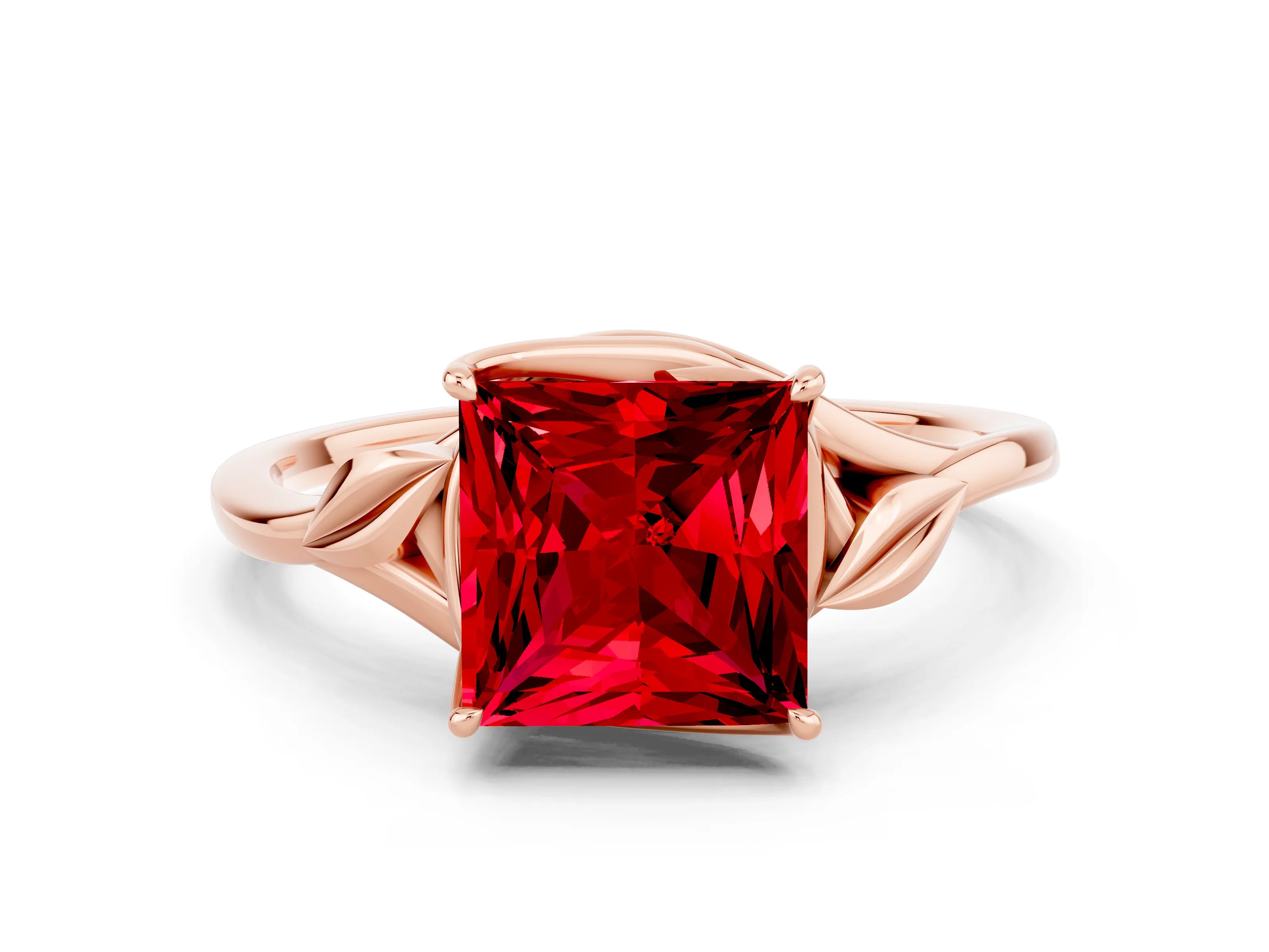 Rose gold Princess Cut Ruby Solitaire Ring with Twist Band and Four-Prong Setting_24
