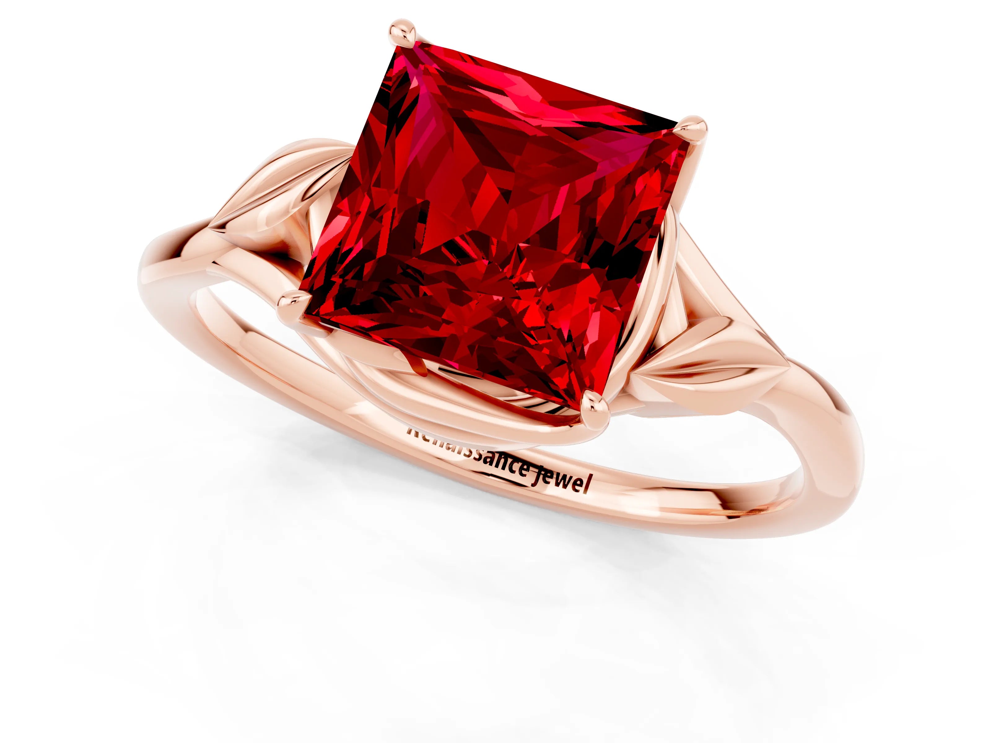 Rose gold Princess Cut Ruby Solitaire Ring with Twist Band and Four-Prong Setting_25