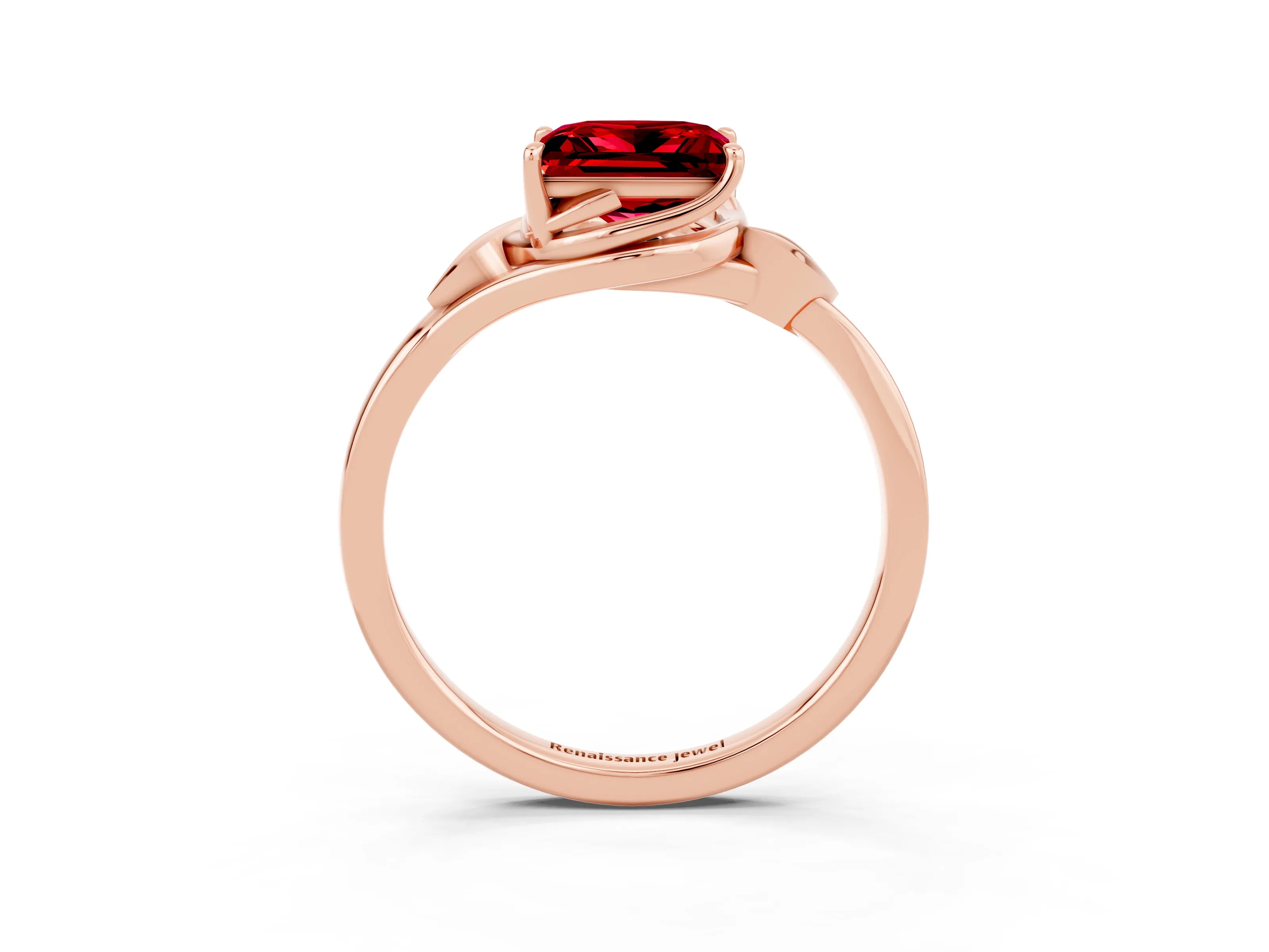 Rose gold Princess Cut Ruby Solitaire Ring with Twist Band and Four-Prong Setting_27