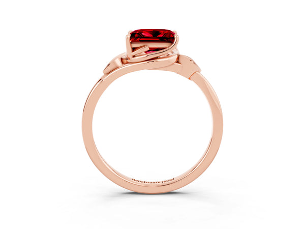 Rose gold Princess Cut Ruby Solitaire Ring with Twist Band and Four-Prong Setting