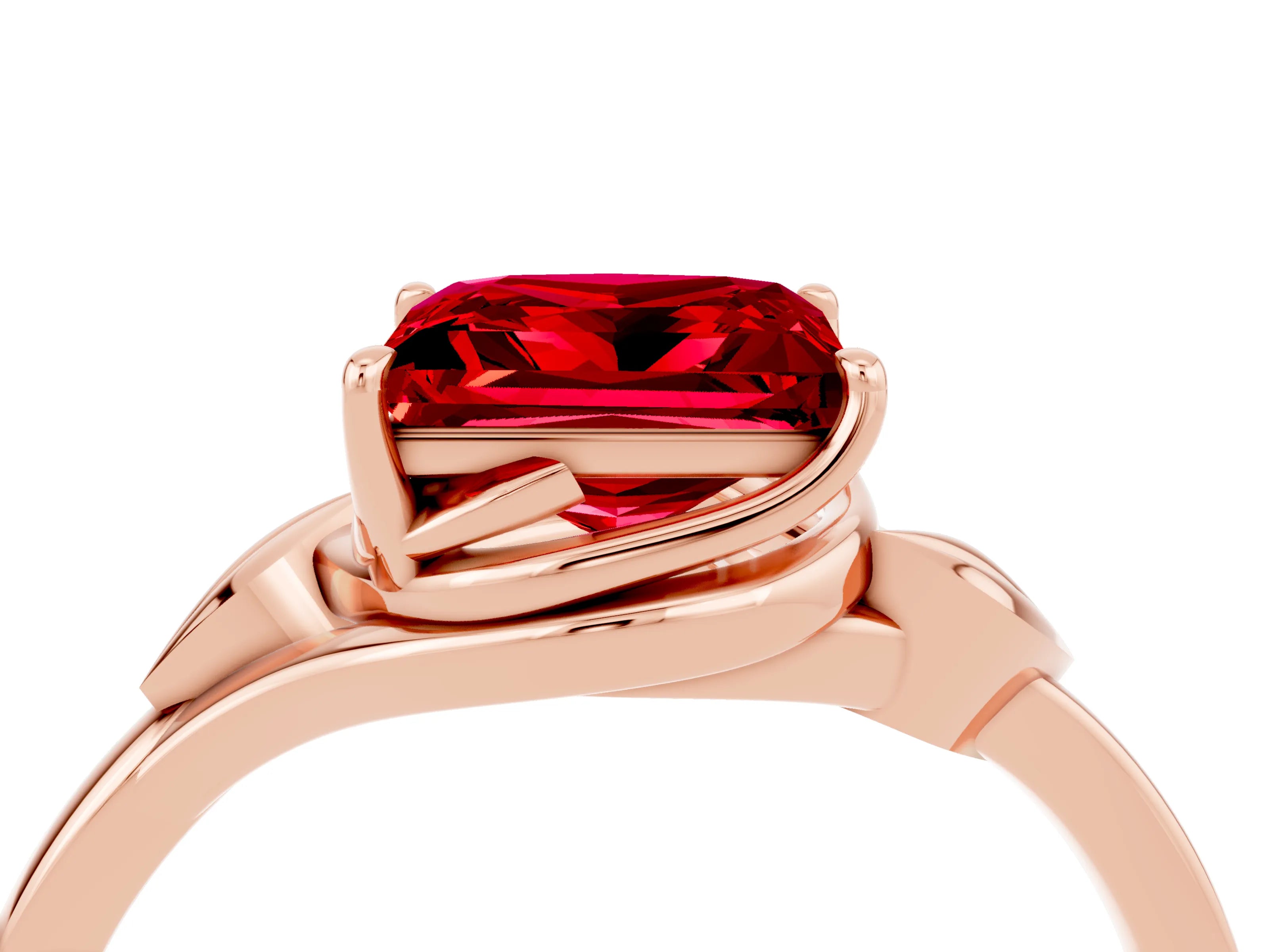 Rose gold Princess Cut Ruby Solitaire Ring with Twist Band and Four-Prong Setting_28