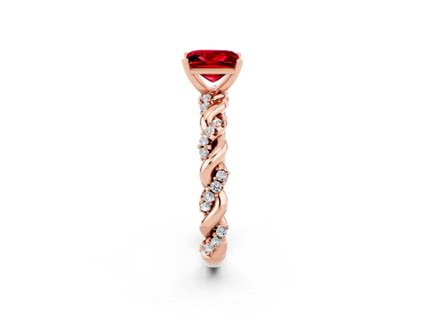 Rose gold Princess Cut Ruby Solitaire Ring with Twisted Band and Pavé Accents_2