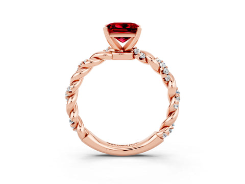 Rose gold Princess Cut Ruby Solitaire Ring with Twisted Band and Pavé Accents_3