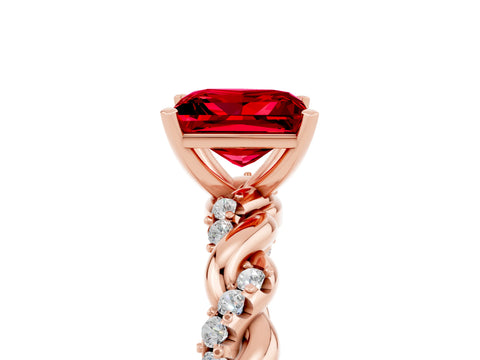 Rose gold Princess Cut Ruby Solitaire Ring with Twisted Band and Pavé Accents_5