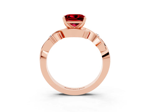 Rose gold Princess Cut Ruby Solitaire Ring with Twisted Band and Prong Setting_3