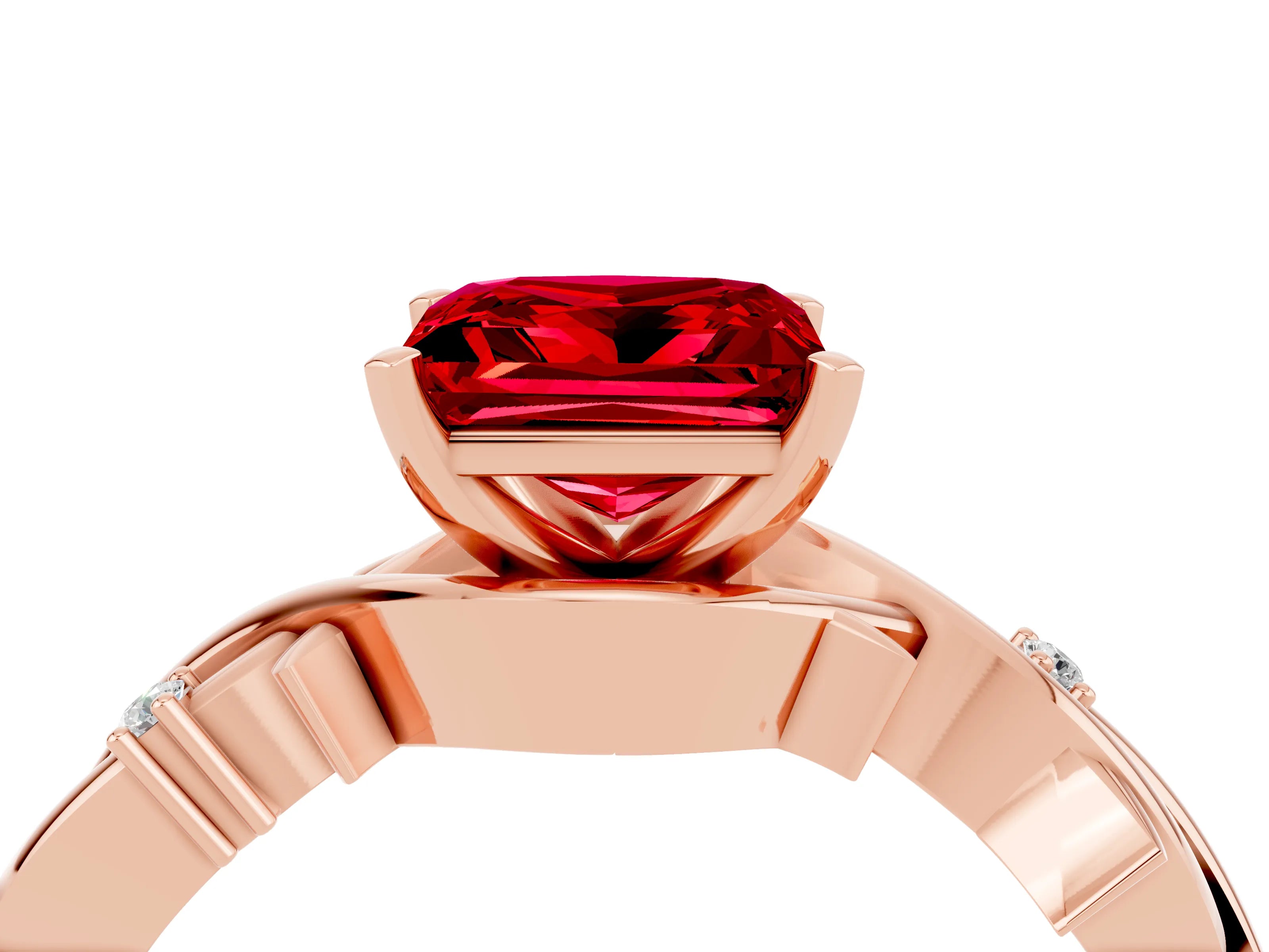Rose gold Princess Cut Ruby Solitaire Ring with Twisted Band and Prong Setting_4