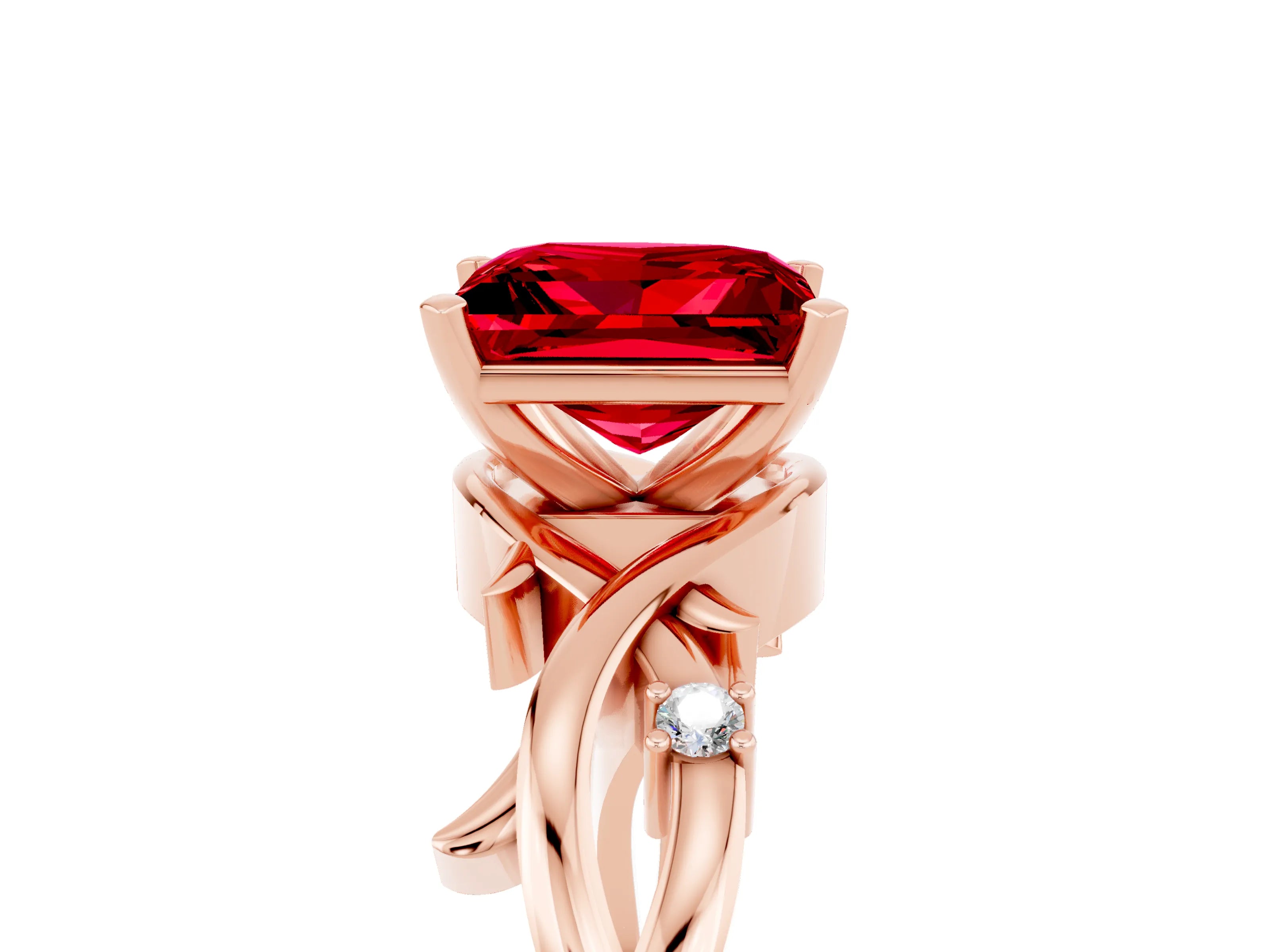 Rose gold Princess Cut Ruby Solitaire Ring with Twisted Band and Prong Setting_5