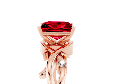 Rose gold Princess Cut Ruby Solitaire Ring with Twisted Band and Prong Setting_5