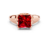 Rose gold Princess Cut Ruby Solitaire Ring with Wide Band and Prong Setting