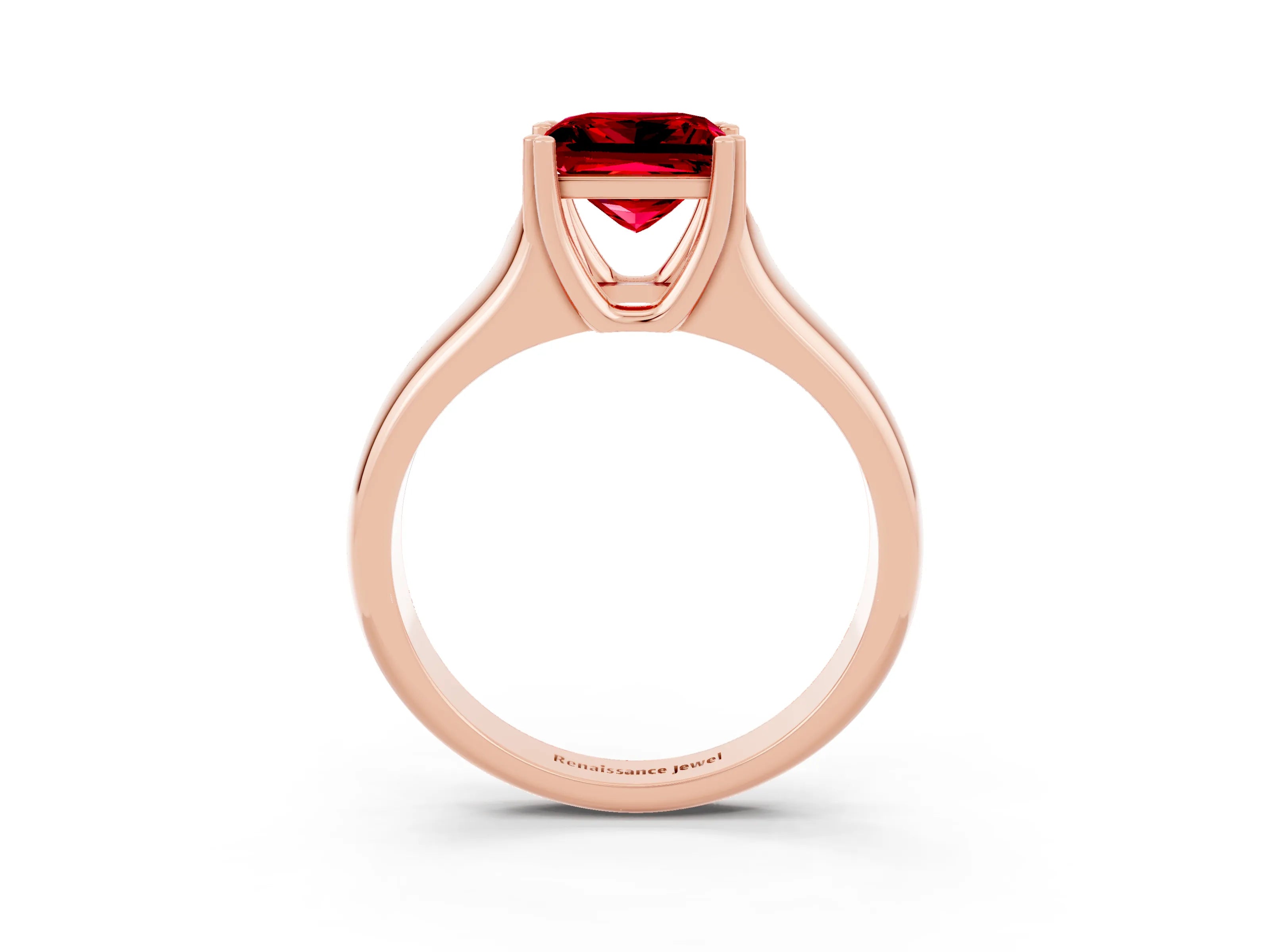 Rose gold Princess Cut Ruby Solitaire Ring with Wide Band and Prong Setting_3