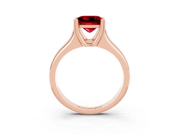 Rose gold Princess Cut Ruby Solitaire Ring with Wide Band and Prong Setting