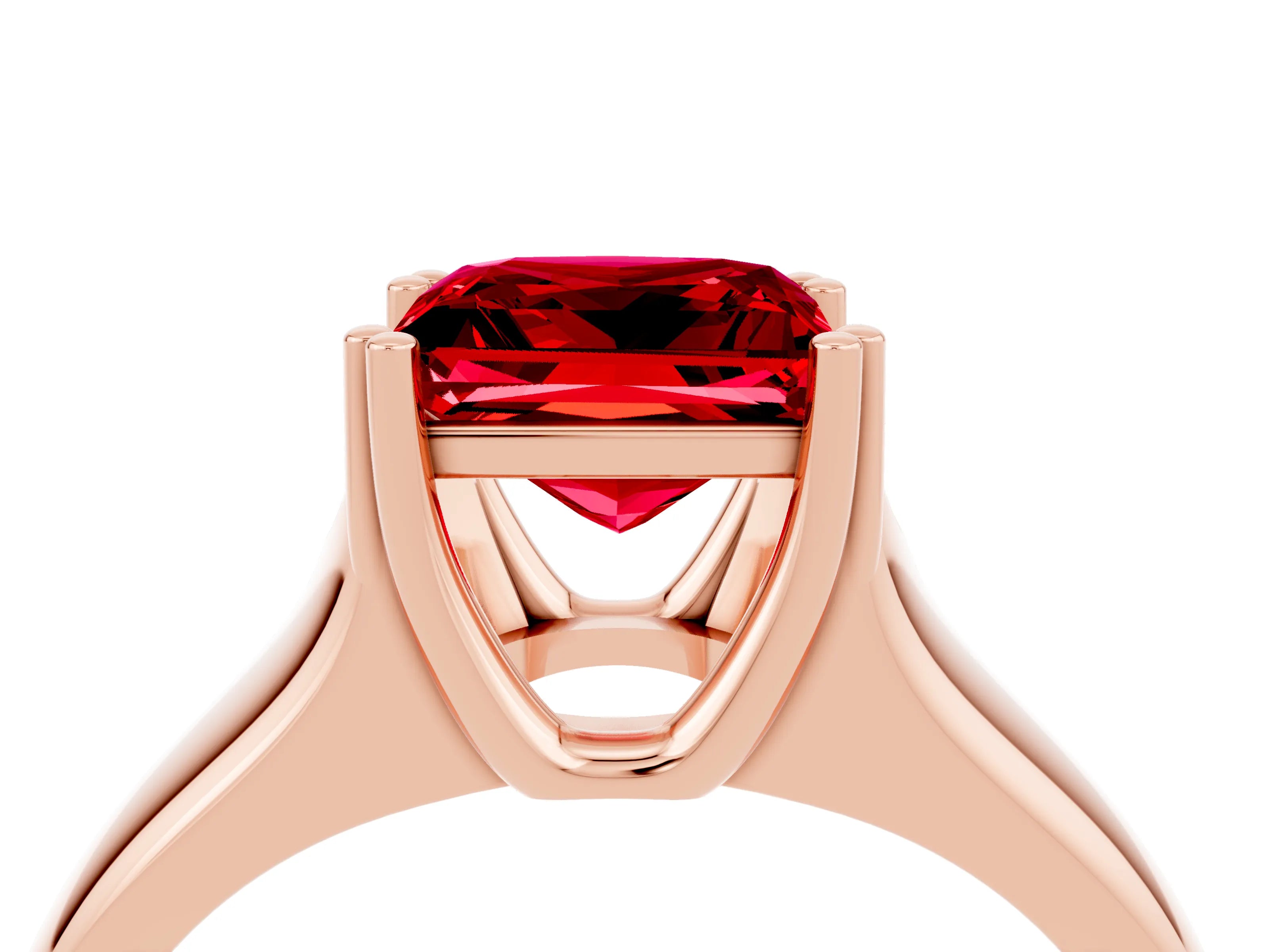 Rose gold Princess Cut Ruby Solitaire Ring with Wide Band and Prong Setting_4
