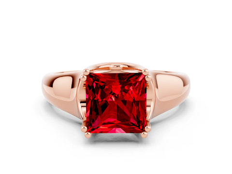 Rose gold Princess Cut Ruby Solitaire Ring with Wide Band and Prong Setting