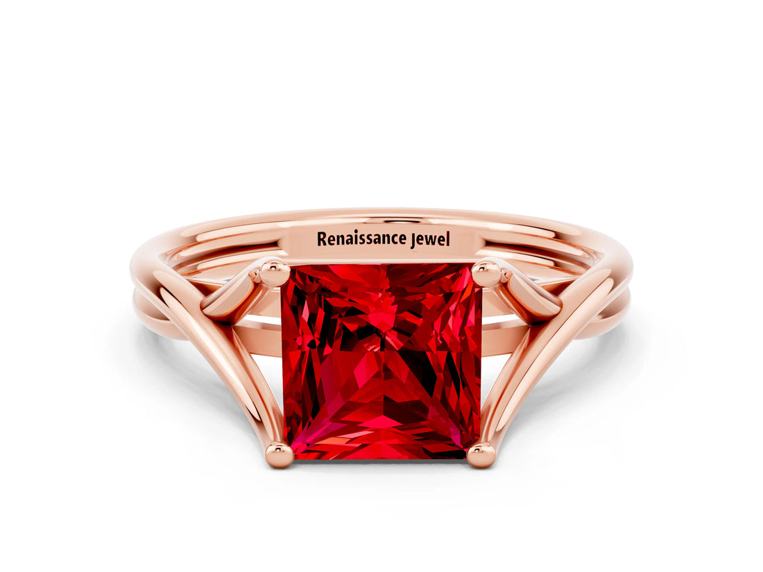 Rose gold Princess Cut Ruby Solitaire Twist Band Prong Setting Ring_36