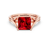 Rose gold Princess Cut Ruby Solitaire Twist Band Prong Setting Ring_36