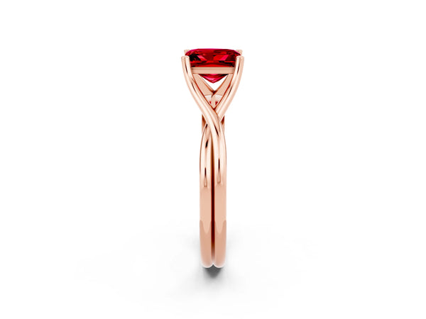 Rose gold Princess Cut Ruby Solitaire Twist Band Prong Setting Ring