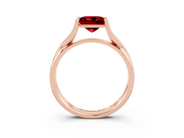 Rose gold Princess Cut Ruby Solitaire Twist Band Prong Setting Ring