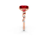 Rose gold Princess Cut Ruby Solitaire Twisted Band with Round  Accents and Prong Setting_14