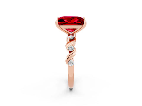 Rose gold Princess Cut Ruby Solitaire Twisted Band with Round  Accents and Prong Setting_14