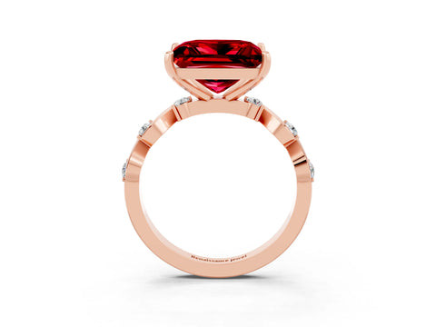 Rose gold Princess Cut Ruby Solitaire Twisted Band with Round  Accents and Prong Setting_15