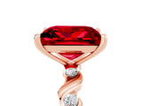 Rose gold Princess Cut Ruby Solitaire Twisted Band with Round  Accents and Prong Setting_17