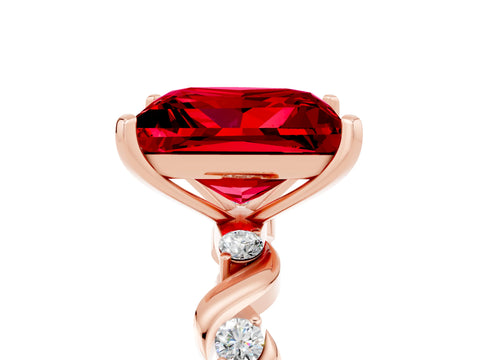 Rose gold Princess Cut Ruby Solitaire Twisted Band with Round  Accents and Prong Setting_17