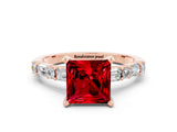 Rose gold Princess Cut Ruby Solitaire with Side Baguettes and Channel Set Band