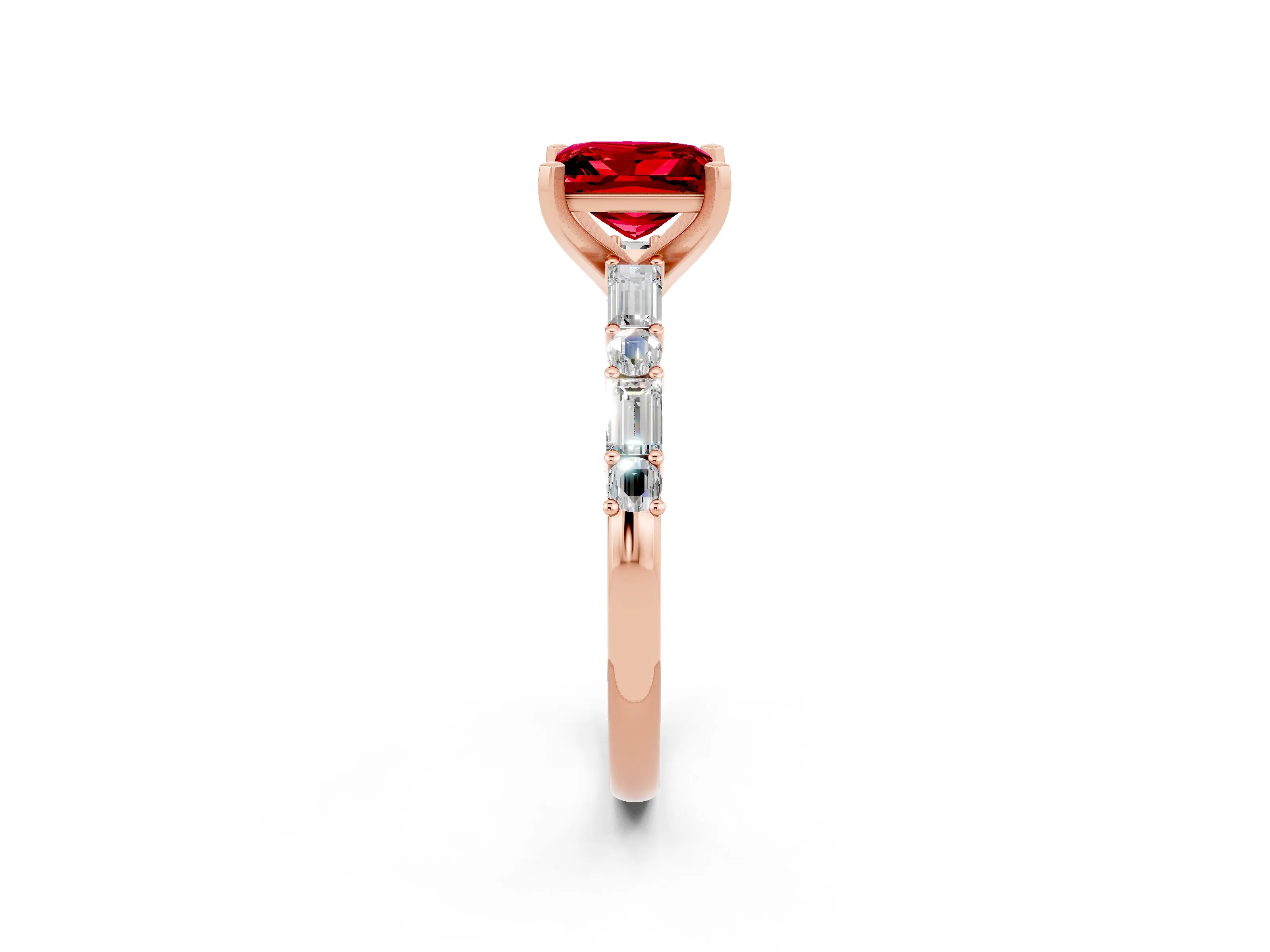 Rose gold Princess Cut Ruby Solitaire with Side Baguettes and Channel Set Band_2
