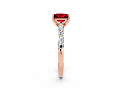 Rose gold Princess Cut Ruby Solitaire with Side Baguettes and Channel Set Band_2