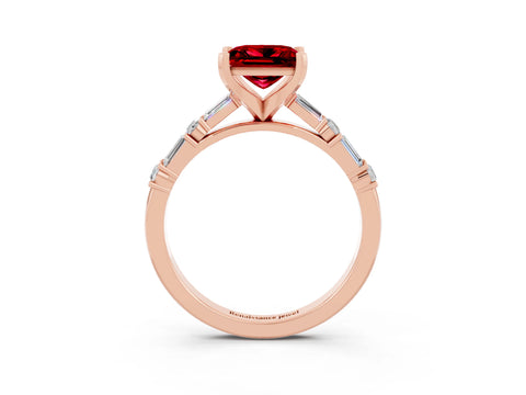 Rose gold Princess Cut Ruby Solitaire with Side Baguettes and Channel Set Band_3
