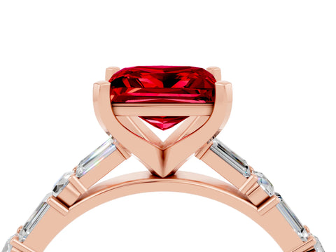 Rose gold Princess Cut Ruby Solitaire with Side Baguettes and Channel Set Band_4