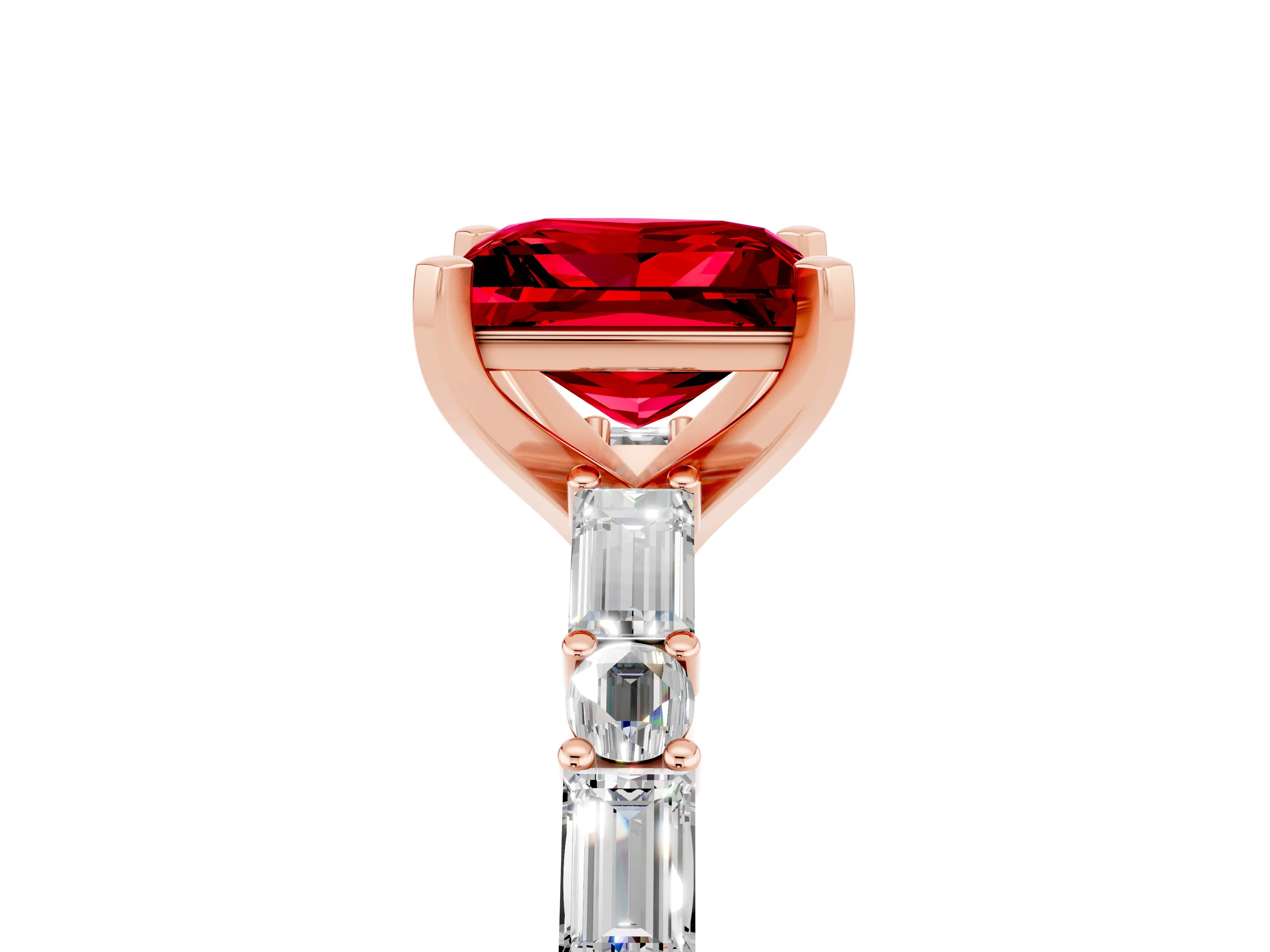 Rose gold Princess Cut Ruby Solitaire with Side Baguettes and Channel Set Band_5