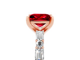 Rose gold Princess Cut Ruby Solitaire with Side Baguettes and Channel Set Band_5