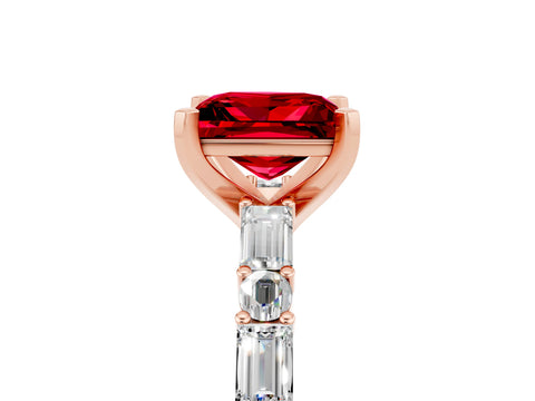 Rose gold Princess Cut Ruby Solitaire with Side Baguettes and Channel Set Band_5