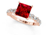 Rose gold Princess Cut Ruby Solitaire with Side Stones, Pave Band, Four-Prong Setting_37