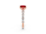 Rose gold Princess Cut Ruby Solitaire with Side Stones, Pave Band, Four-Prong Setting_38